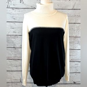 CALVIN KLEIN Sweater Lightweight Turtleneck Colorblock Black White Gray-XL